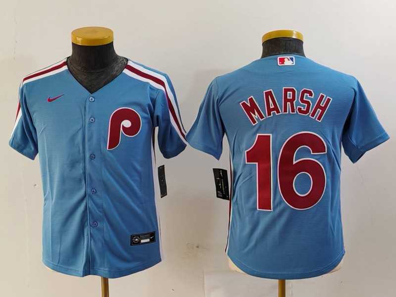 Youth Philadelphia Phillies #16 Brandon Marsh Light Blue Cooperstown Cool Base Jersey->mlb youth jerseys->MLB Jersey